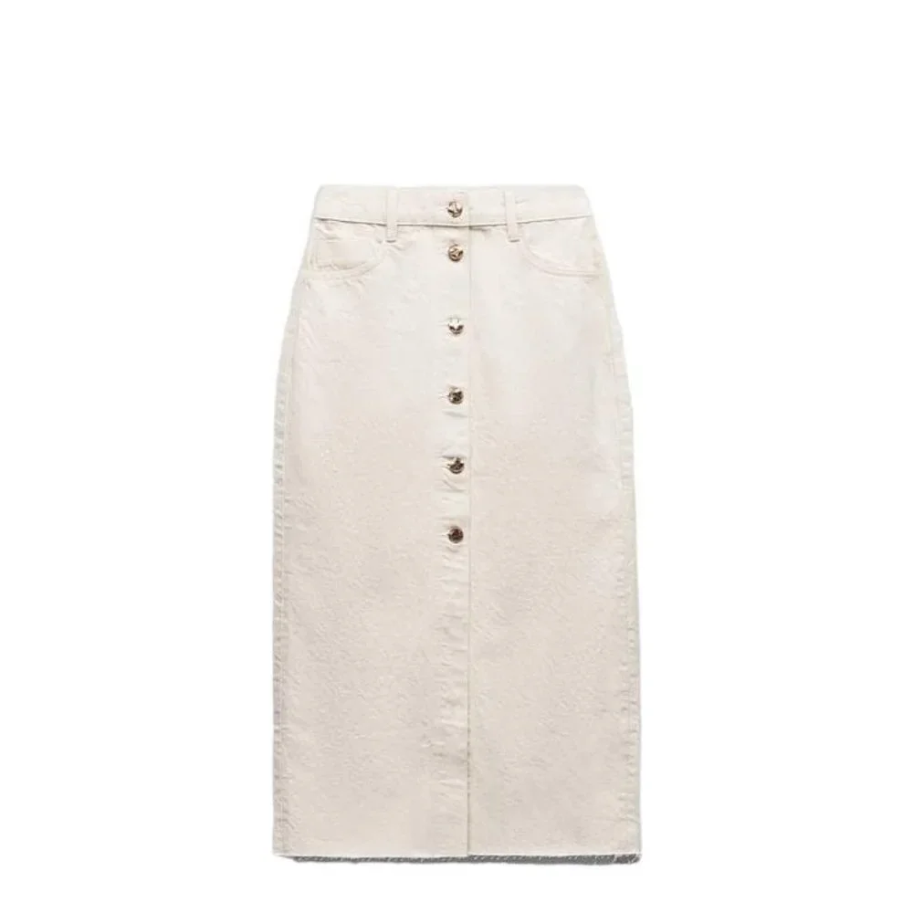 ZARA DENIM MIDI SKIRT WITH BUTTONS ECRU SIZE XS | 0108/226/712 - Picture 1 of 5